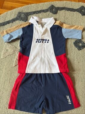 Kith Navy, White, Red & Tan Colorblock Kids Polo Set